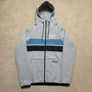 Santini Hoodie Sweatshirt Mens Large Gray Trek Travel Full Zip Cycling Striped